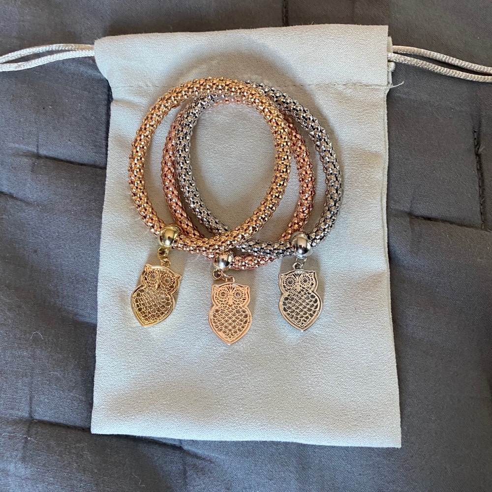 Owl Rhinestone Charm Bracelet Set